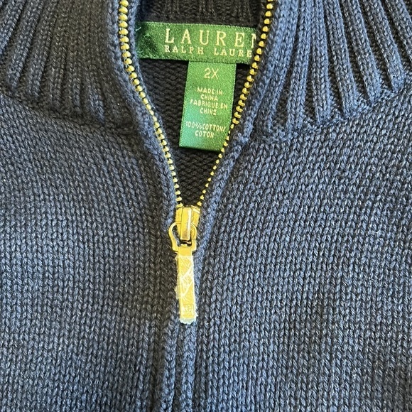 Lauren Ralph Lauren Womens Full Zip Navy Blue Shoulder Patch Knit Sweater Sz 2X - Picture 9 of 13
